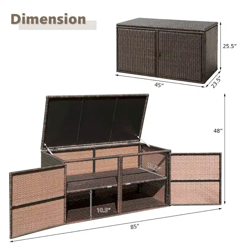 Coffre de rangement en osier d'extérieur avec cadre en acier pour jardin et terrasse