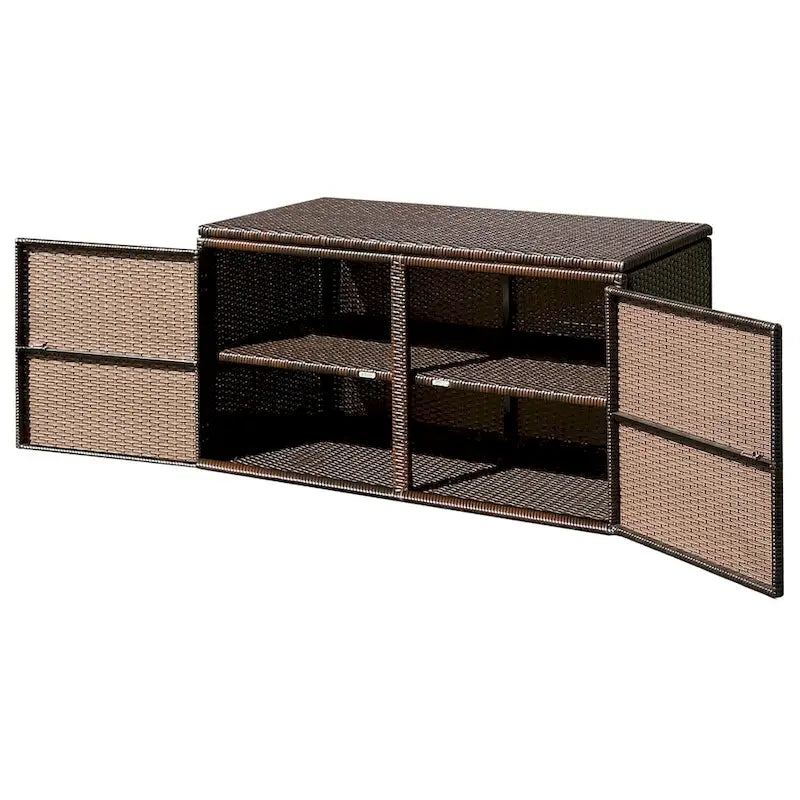 Coffre de rangement en osier d'extérieur avec cadre en acier pour jardin et terrasse