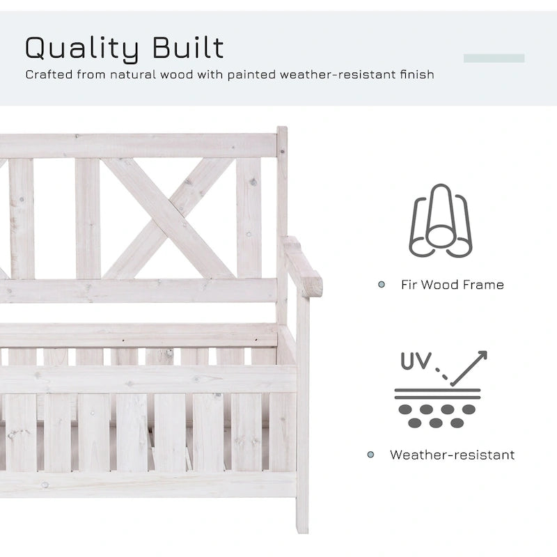 Banc de rangement de jardin de 109 litres avec cadre étanche, grande boîte de rangement d'entrée avec dossier unique en forme de X, panneaux latéraux à persiennes