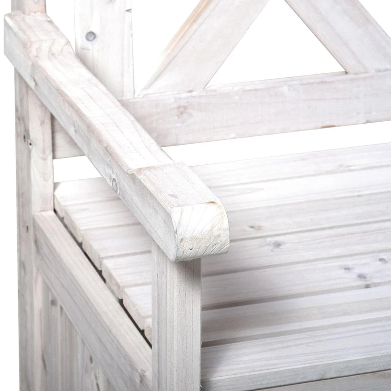 Banc de rangement de jardin de 109 litres avec cadre étanche, grande boîte de rangement d'entrée avec dossier unique en forme de X, panneaux latéraux à persiennes