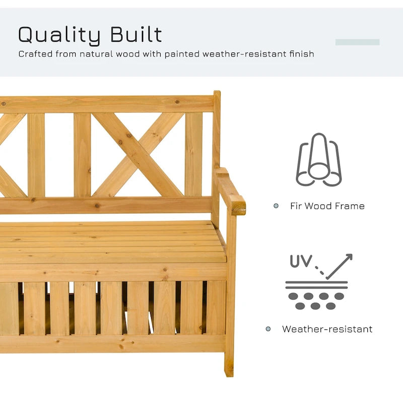 Banc de rangement de jardin de 109 litres avec cadre étanche, grande boîte de rangement d'entrée avec dossier unique en forme de X, panneaux latéraux à persiennes