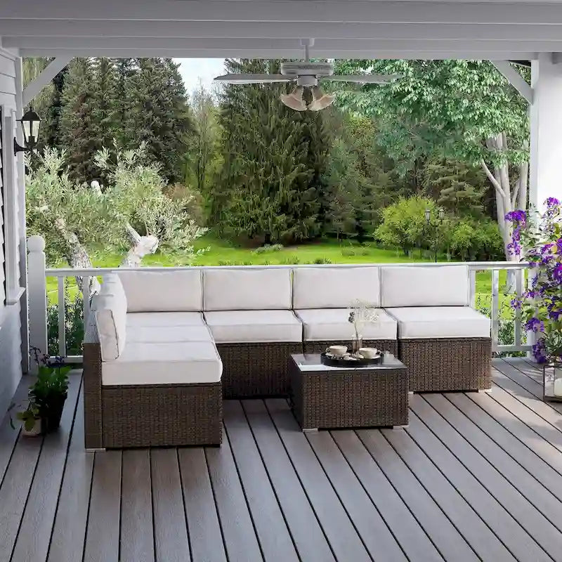 Ensemble de meubles d'extérieur 7 pièces COSIEST, salon de jardin modulable en osier