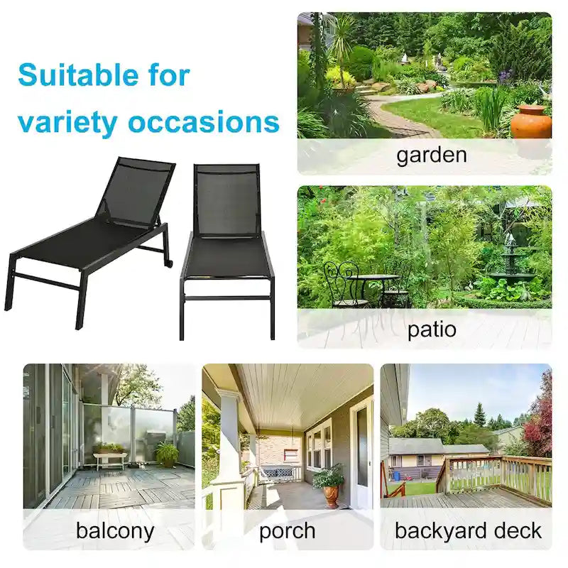 Chaise longue d'extérieur Outsunny avec dossier inclinable sur 5 positions, 2 roues arrière et design industriel