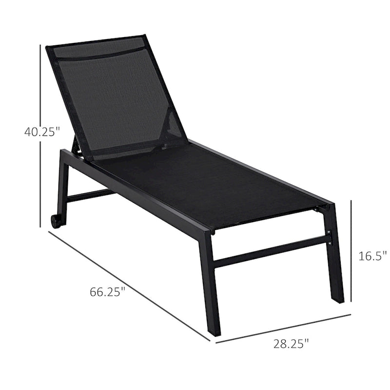 Chaise longue d'extérieur Outsunny avec dossier inclinable sur 5 positions, 2 roues arrière et design industriel