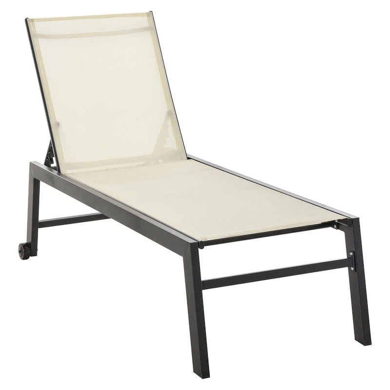 Chaise longue d'extérieur Outsunny avec dossier inclinable sur 5 positions, 2 roues arrière et design industriel