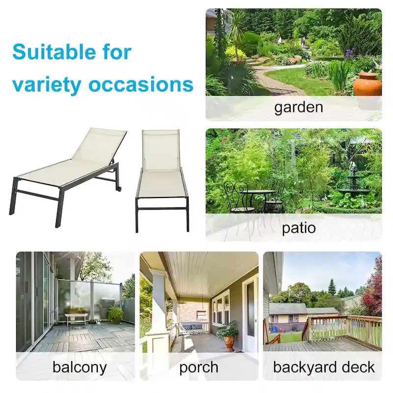Chaise longue d'extérieur Outsunny avec dossier inclinable sur 5 positions, 2 roues arrière et design industriel