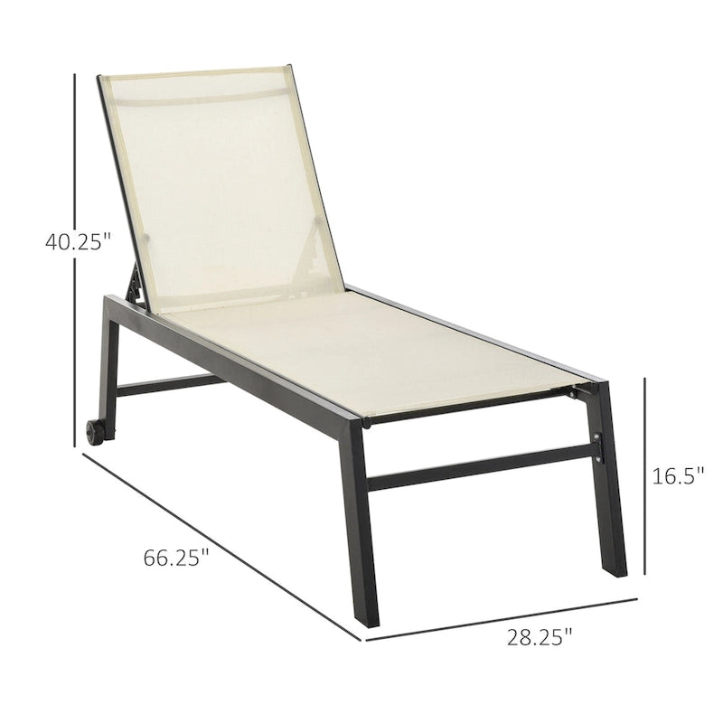 Chaise longue d'extérieur Outsunny avec dossier inclinable sur 5 positions, 2 roues arrière et design industriel