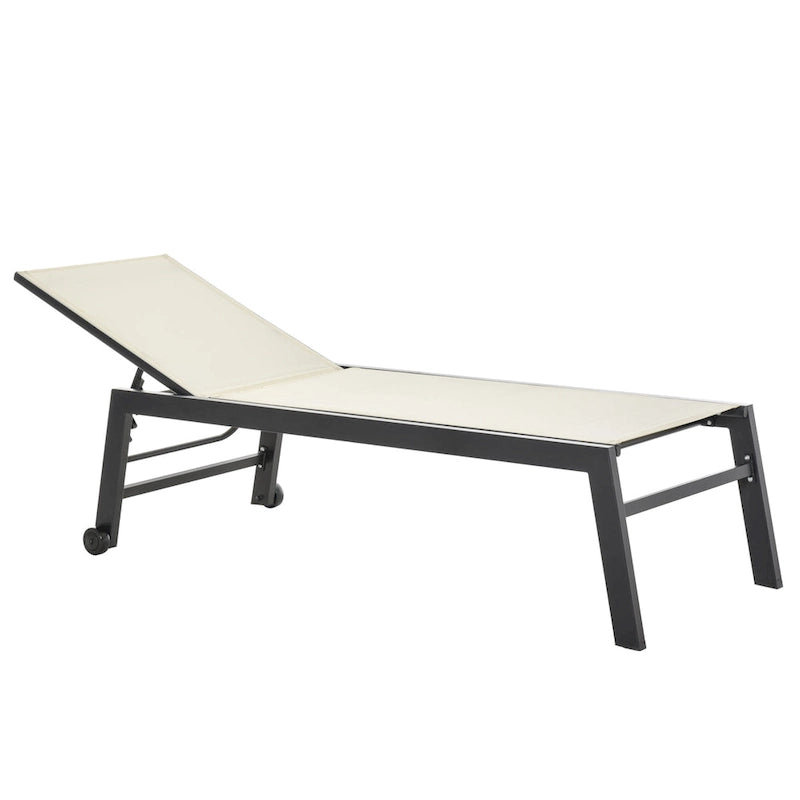 Chaise longue d'extérieur Outsunny avec dossier inclinable sur 5 positions, 2 roues arrière et design industriel