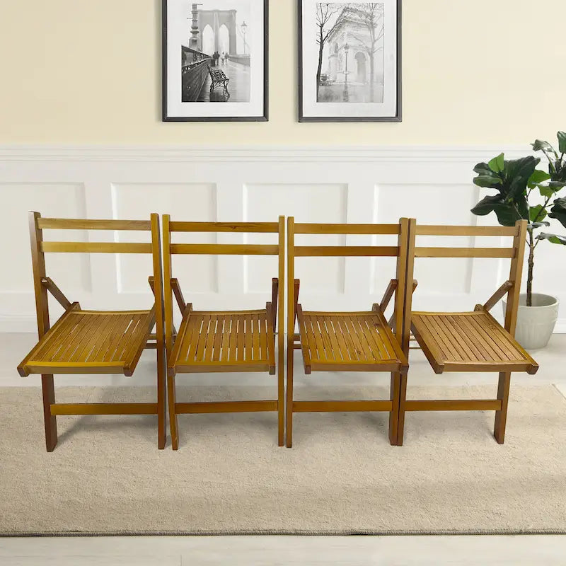Chaise pliable événementielle en bois à lattes, lot de 4