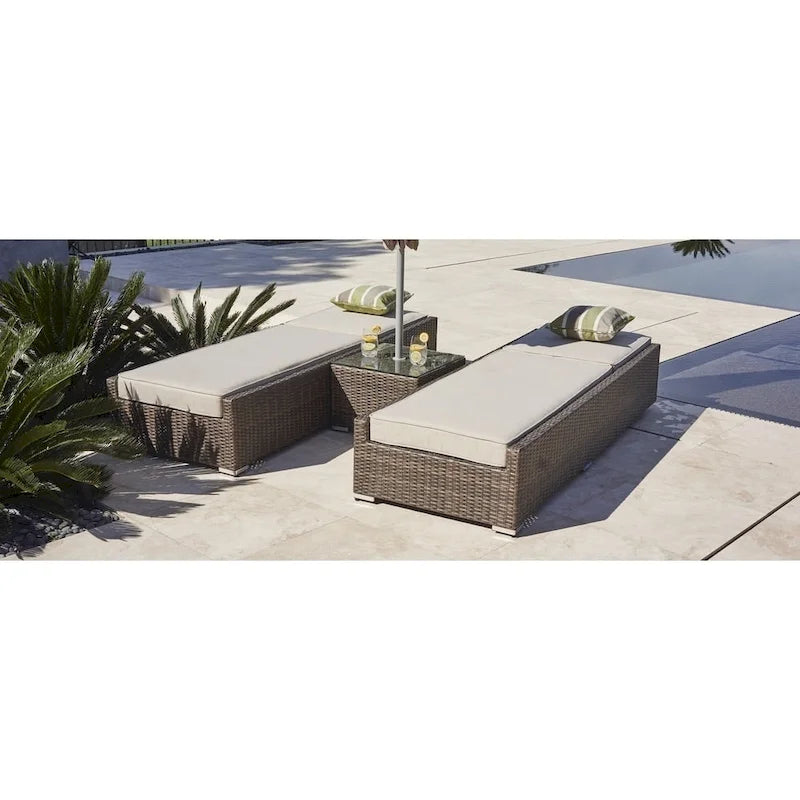Ensemble de transats de jardin 3 pièces en osier et table d'appoint Moda Furnishings