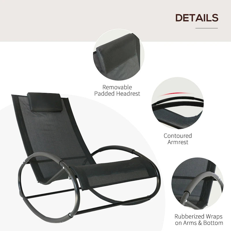 Chaise longue à bascule Outsunny pour terrasse, zéro gravité, avec coussin