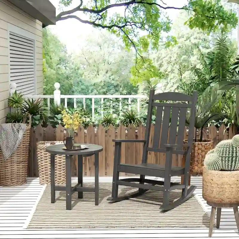Polytrends Laguna Hdpe All Weather Outdoor Patio Rocking Chair With Side Table (2-Piece Set)