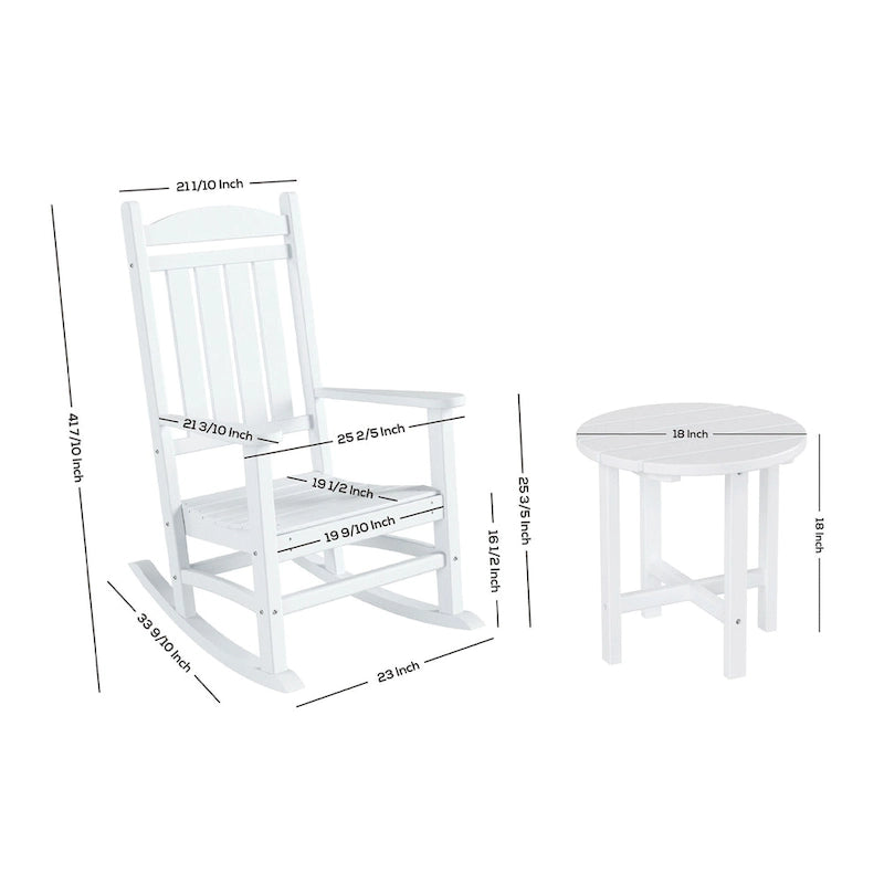 Fauteuil à bascule d'extérieur Polytrends Laguna en PEHD résistant aux intempéries avec table d'appoint (ensemble de 2 pièces)