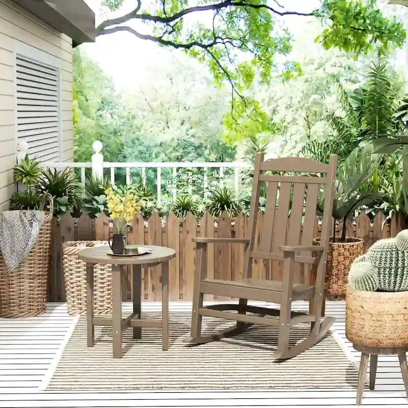 Fauteuil à bascule d'extérieur Polytrends Laguna en PEHD résistant aux intempéries avec table d'appoint (ensemble de 2 pièces)