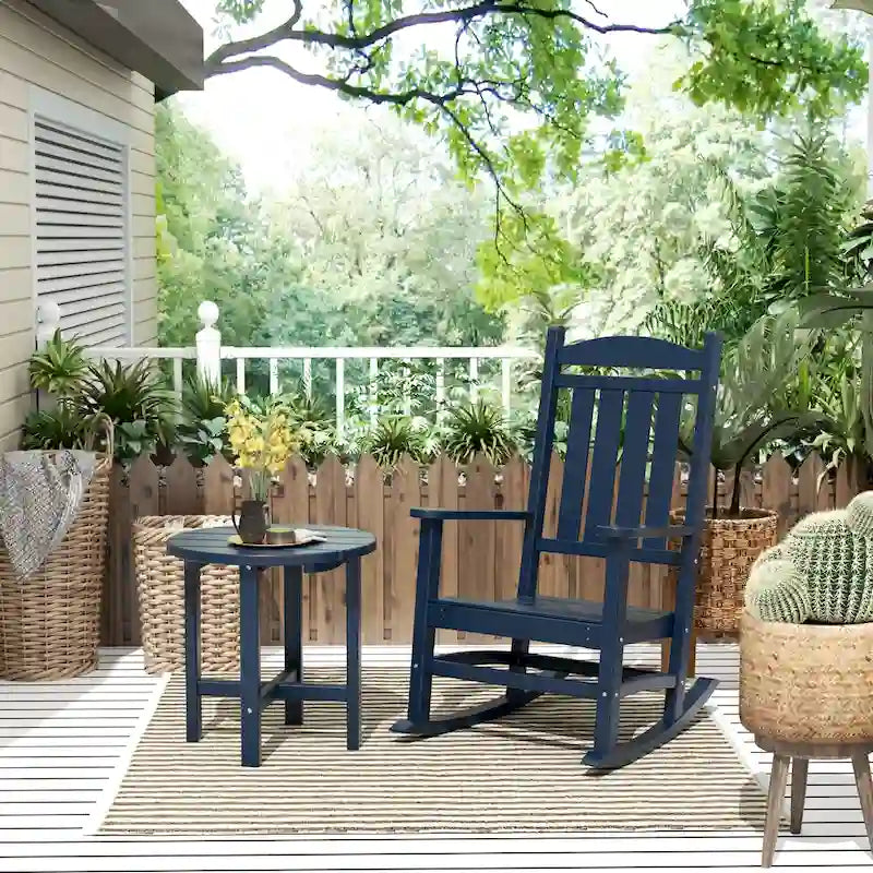 Fauteuil à bascule d'extérieur Polytrends Laguna en PEHD résistant aux intempéries avec table d'appoint (ensemble de 2 pièces)