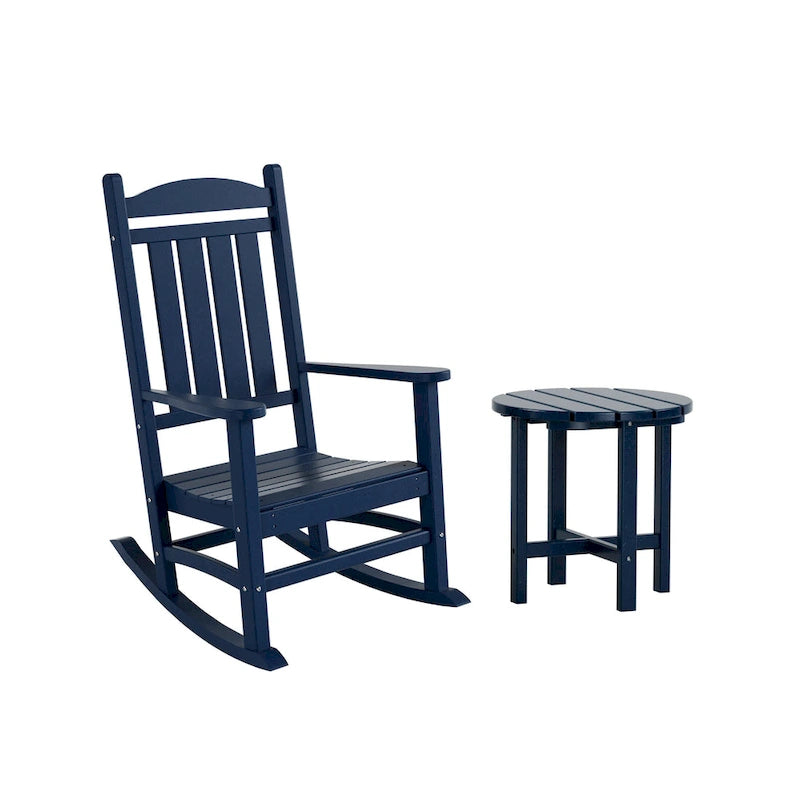 Fauteuil à bascule d'extérieur Polytrends Laguna en PEHD résistant aux intempéries avec table d'appoint (ensemble de 2 pièces)