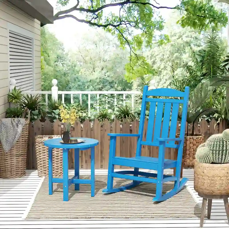 Fauteuil à bascule d'extérieur Polytrends Laguna en PEHD résistant aux intempéries avec table d'appoint (ensemble de 2 pièces)