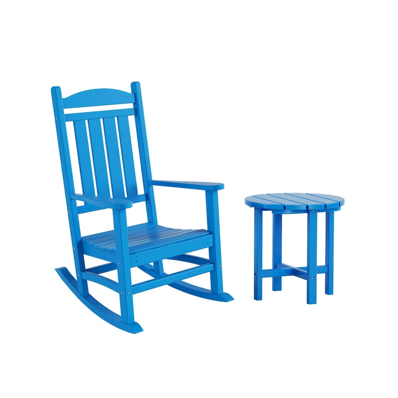 Fauteuil à bascule d'extérieur Polytrends Laguna en PEHD résistant aux intempéries avec table d'appoint (ensemble de 2 pièces)
