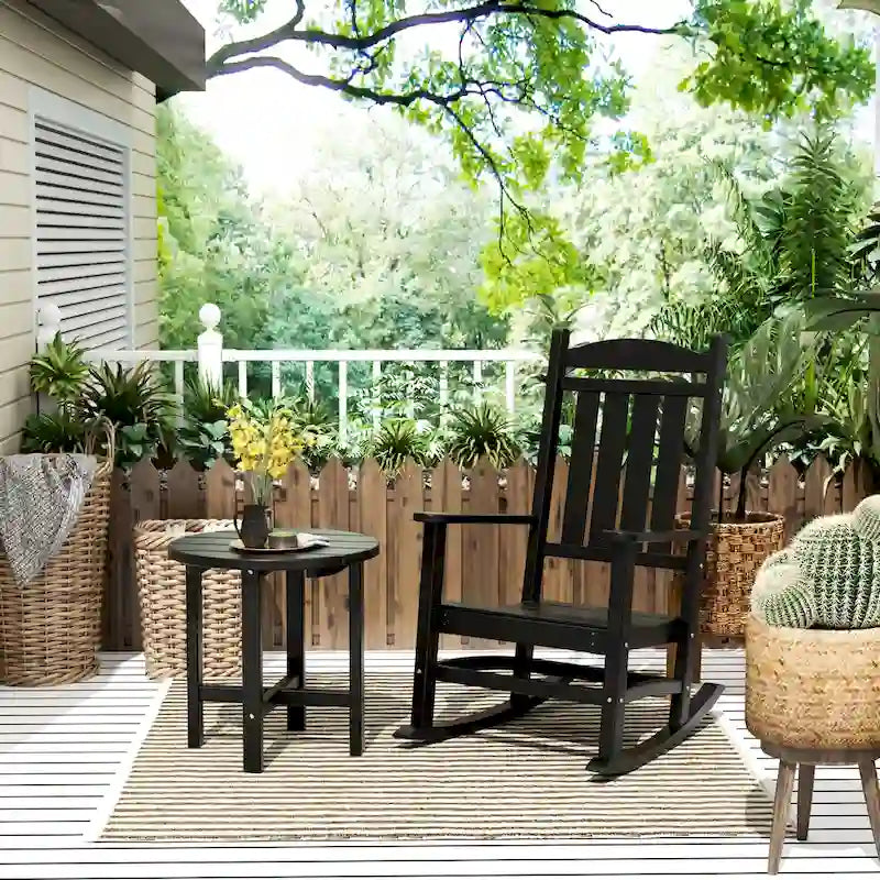 Fauteuil à bascule d'extérieur Polytrends Laguna en PEHD résistant aux intempéries avec table d'appoint (ensemble de 2 pièces)