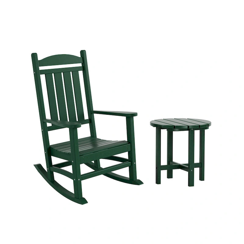 Fauteuil à bascule d'extérieur Polytrends Laguna en PEHD résistant aux intempéries avec table d'appoint (ensemble de 2 pièces)
