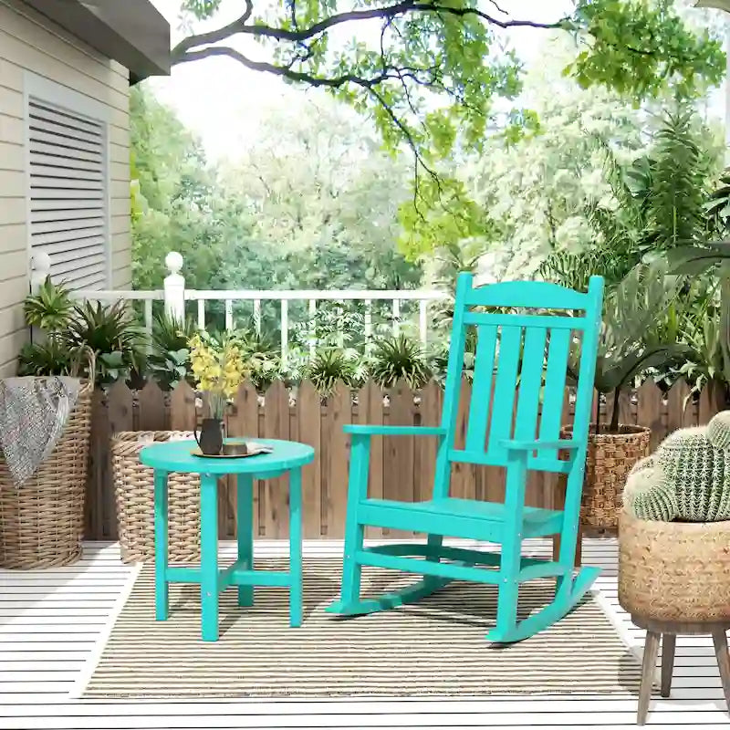 Fauteuil à bascule d'extérieur Polytrends Laguna en PEHD résistant aux intempéries avec table d'appoint (ensemble de 2 pièces)