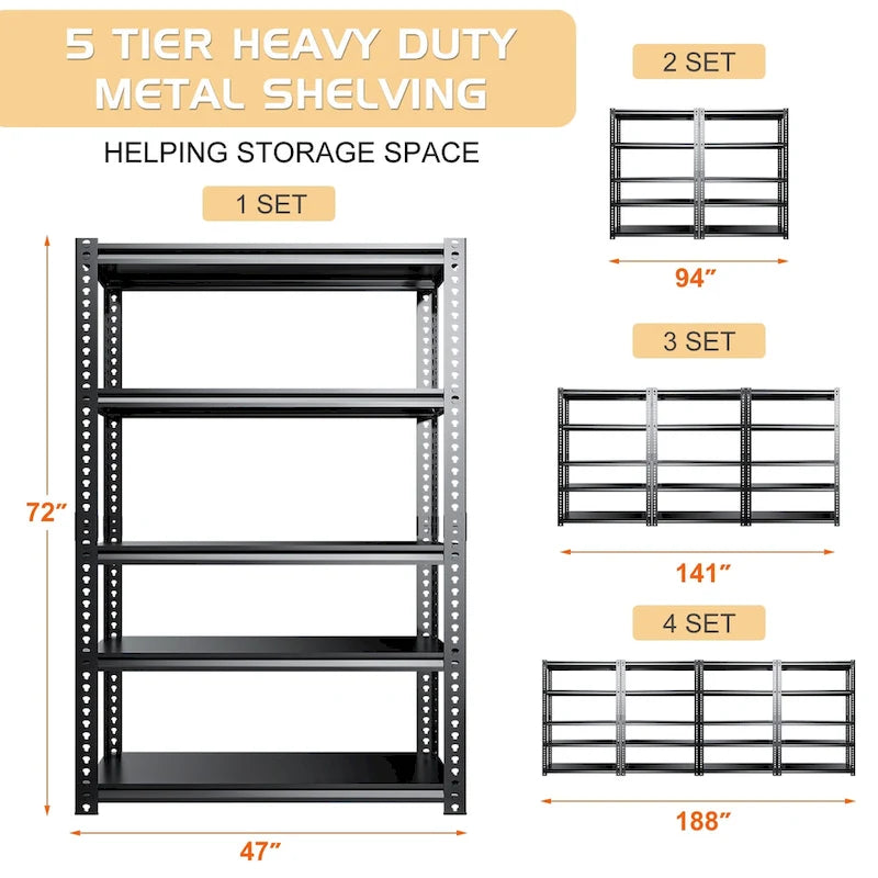 DoCred Étagère de rangement robuste, étagère métallique pour garage, lot de 4