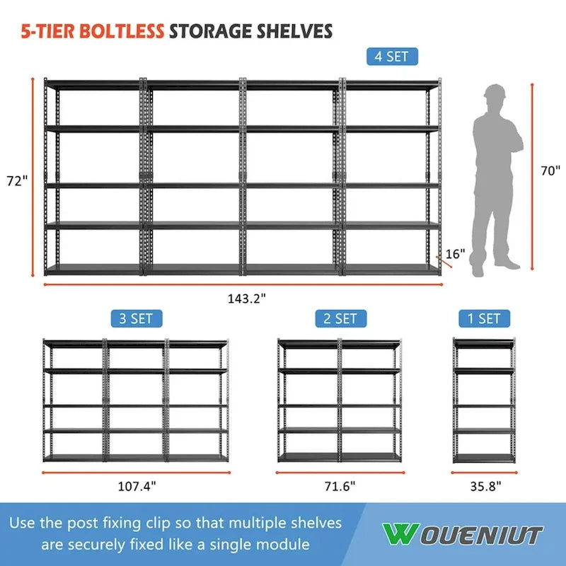 DoCred Étagère de rangement robuste, étagère métallique pour garage, lot de 4