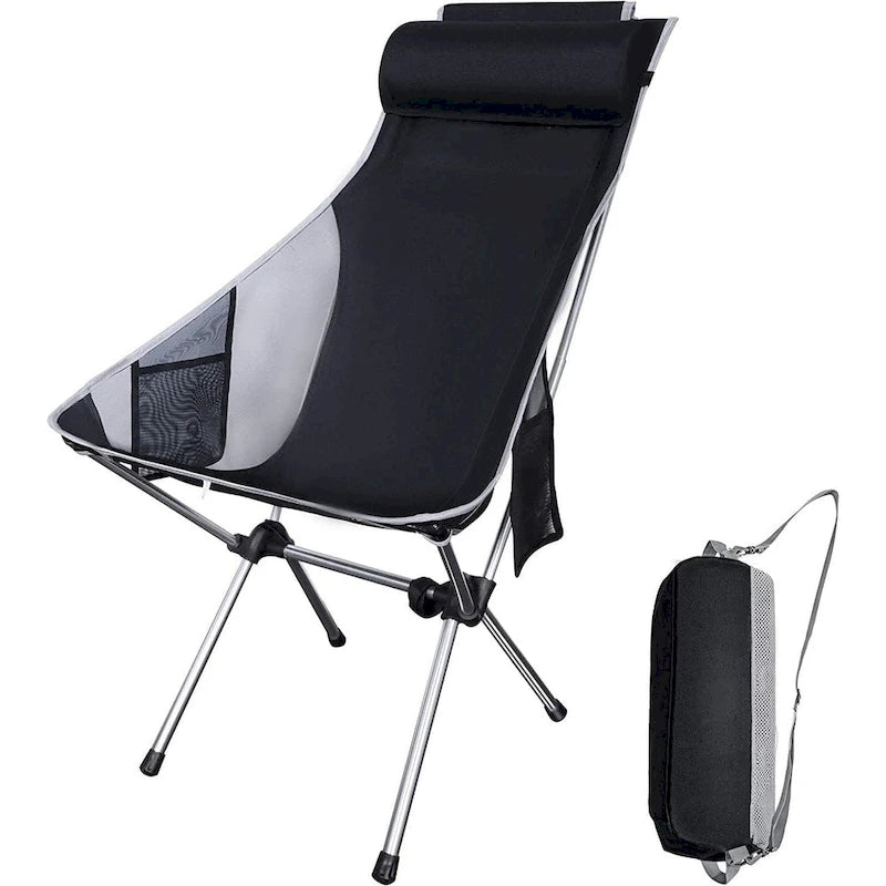 Camping Chair, Backpackable Chair, High Back Foldable Chair, Compact, Heavy-Duty w/Headrest Pillow for Outdoor, Hiking, Travel