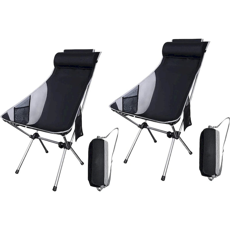 Chaise de camping, chaise de randonnée, chaise pliante à dossier haut, compacte, robuste avec coussin appui-tête pour l'extérieur, la randonnée, les voyages