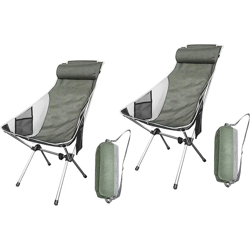 Chaise de camping, chaise de randonnée, chaise pliante à dossier haut, compacte, robuste avec coussin appui-tête pour l'extérieur, la randonnée, les voyages
