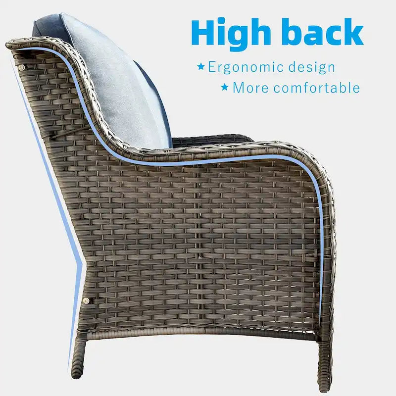 Ensemble de mobilier de patio en osier gris 6 pièces OVIOS avec foyer de 30 po