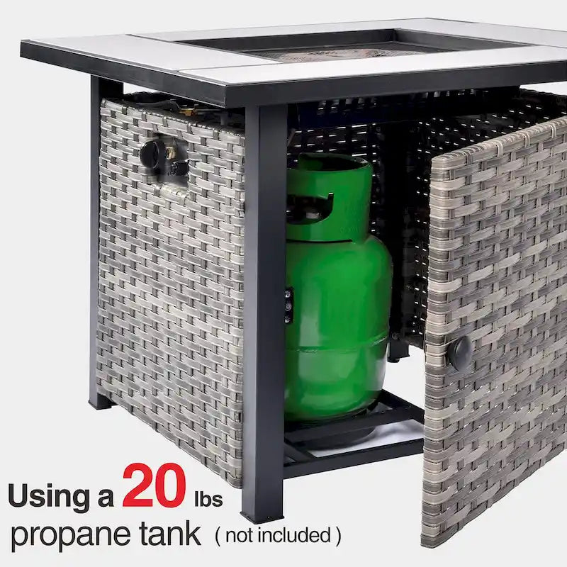 Ensemble de mobilier de patio en osier gris 6 pièces OVIOS avec foyer de 30 po
