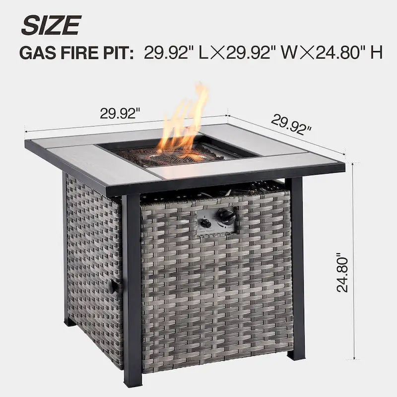 Ensemble de mobilier de patio en osier gris 6 pièces OVIOS avec foyer de 30 po