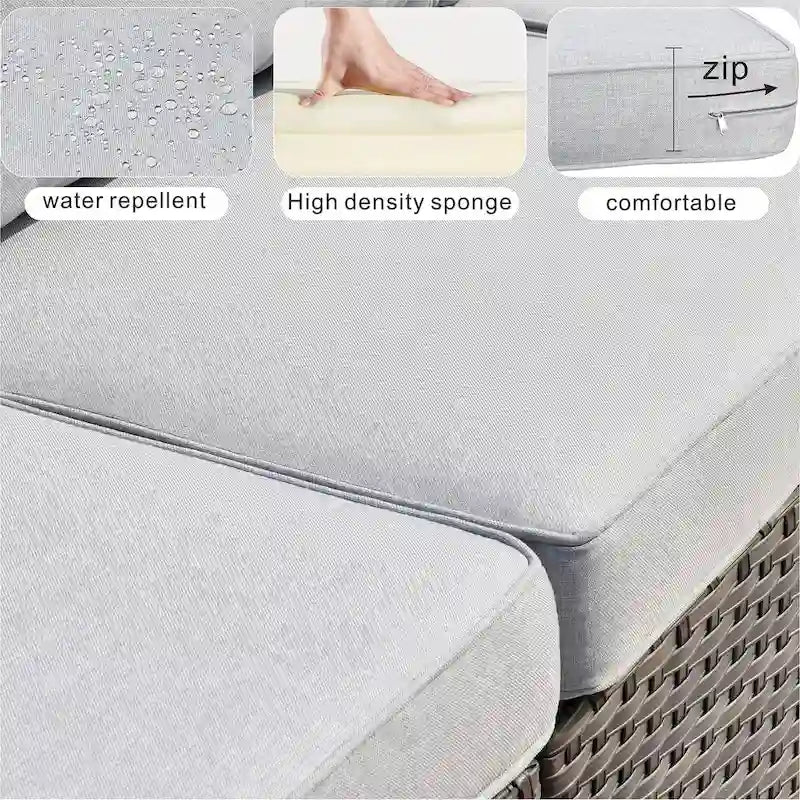 Ensemble de mobilier de patio en osier gris 6 pièces OVIOS avec foyer de 30 po