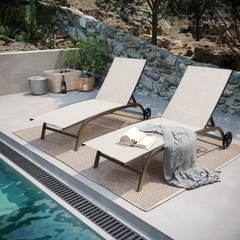 Pellebant Lot de 2 chaises longues de jardin réglables avec roulettes - N/A