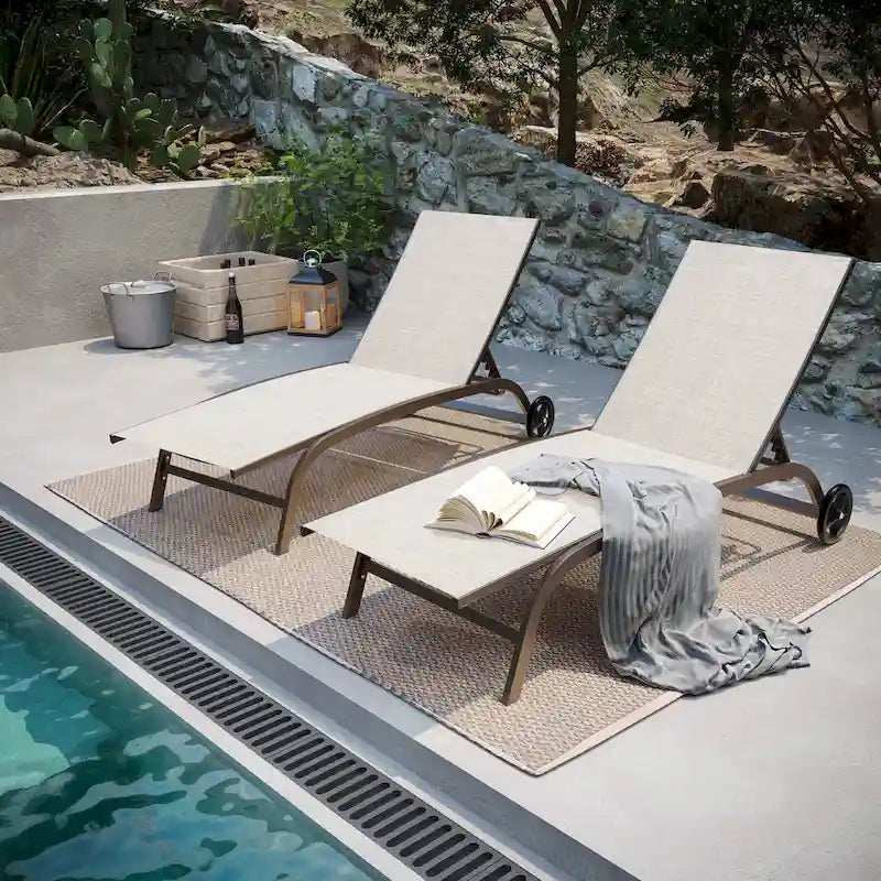Pellebant 2PCS Outdoor Adjustable Chaise Lounge Chair with Wheels - N/A
