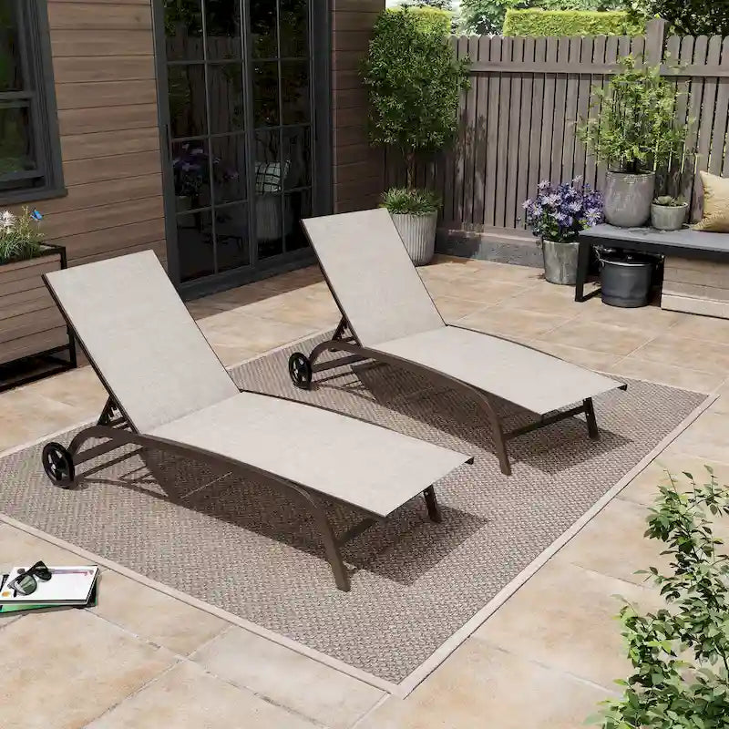 Pellebant Lot de 2 chaises longues de jardin réglables avec roulettes - N/A