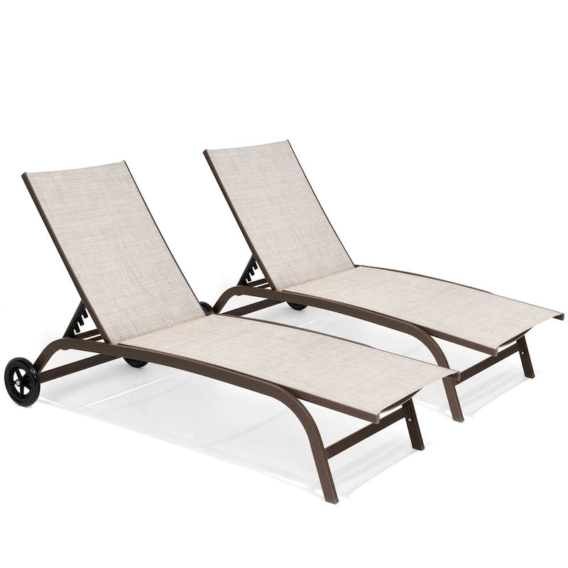 Pellebant Lot de 2 chaises longues de jardin réglables avec roulettes - N/A