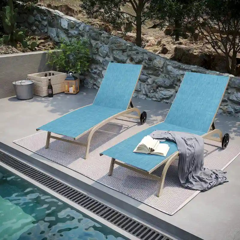 Pellebant Lot de 2 chaises longues de jardin réglables avec roulettes - N/A