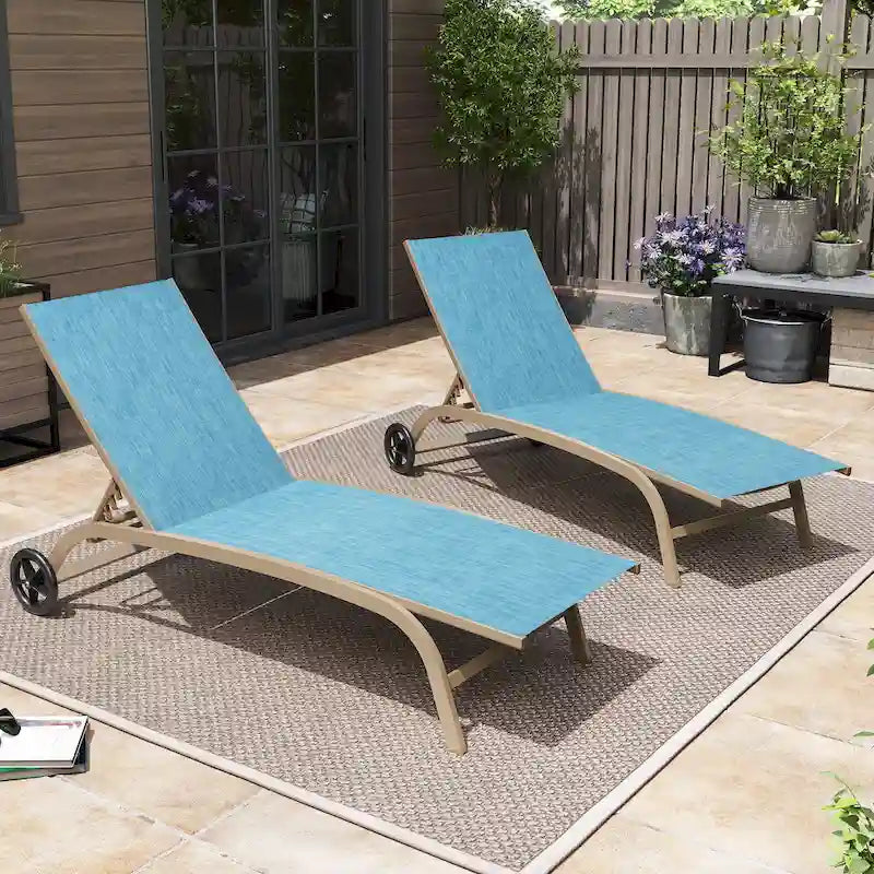Pellebant Lot de 2 chaises longues de jardin réglables avec roulettes - N/A