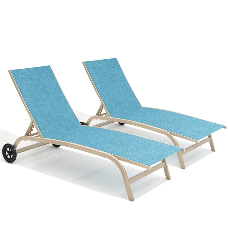 Pellebant Lot de 2 chaises longues de jardin réglables avec roulettes - N/A