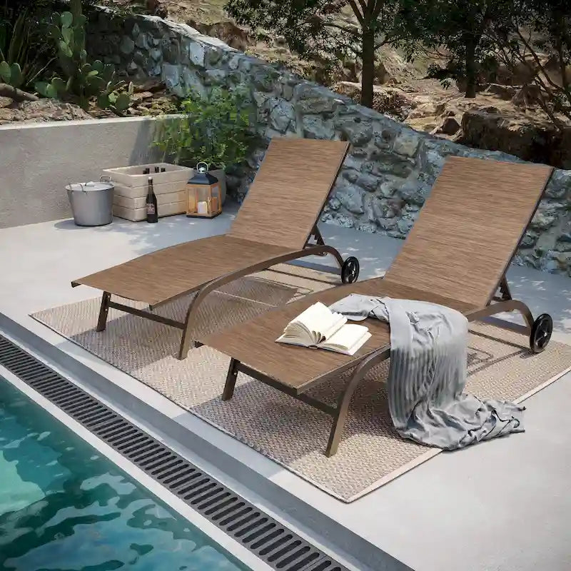 Pellebant Lot de 2 chaises longues de jardin réglables avec roulettes - N/A
