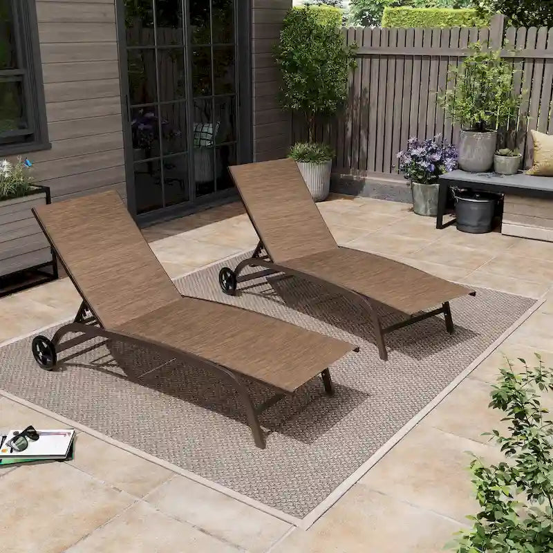 Pellebant Lot de 2 chaises longues de jardin réglables avec roulettes - N/A