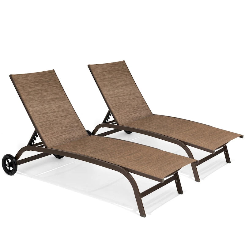 Pellebant Lot de 2 chaises longues de jardin réglables avec roulettes - N/A
