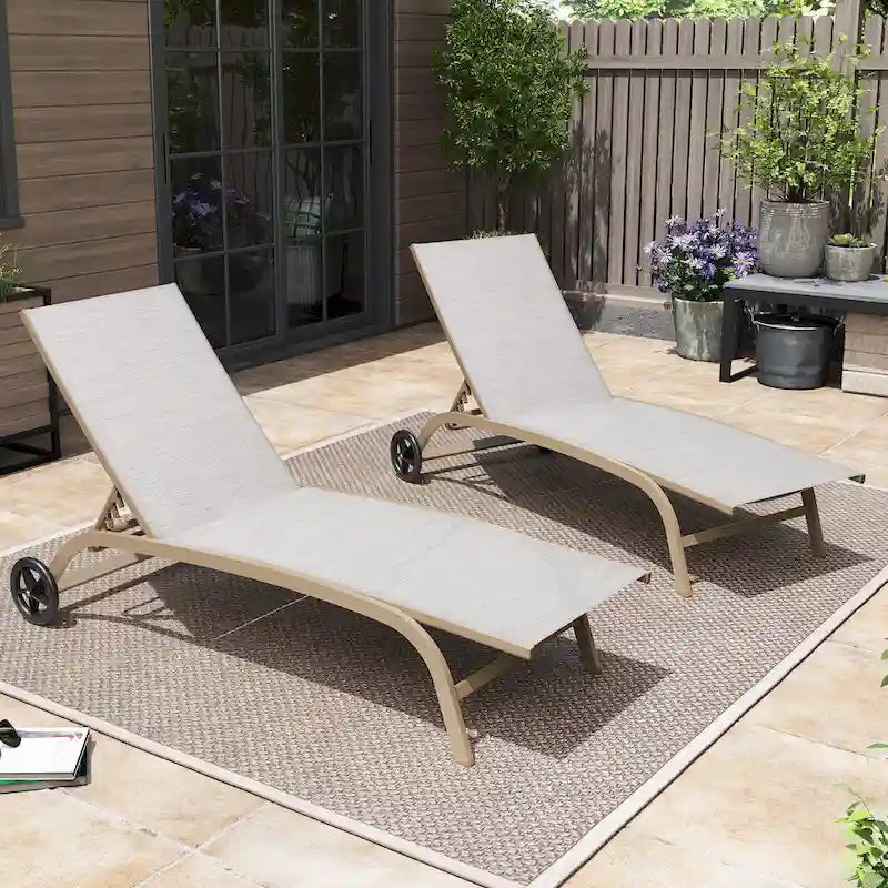 Pellebant Lot de 2 chaises longues de jardin réglables avec roulettes - N/A