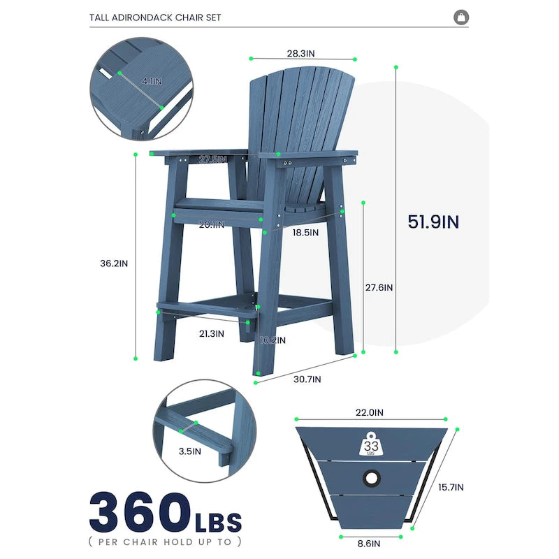 Lot de 2 chaises hautes Adirondack d'extérieur avec tablette de connexion