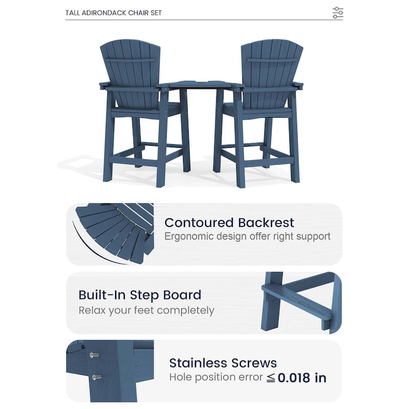Lot de 2 chaises hautes Adirondack d'extérieur avec tablette de connexion