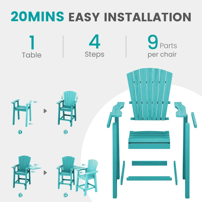 Lot de 2 chaises hautes Adirondack d'extérieur avec tablette de connexion