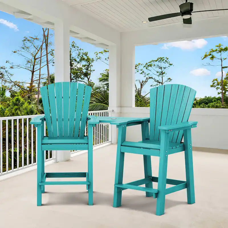 Lot de 2 chaises hautes Adirondack d'extérieur avec tablette de connexion