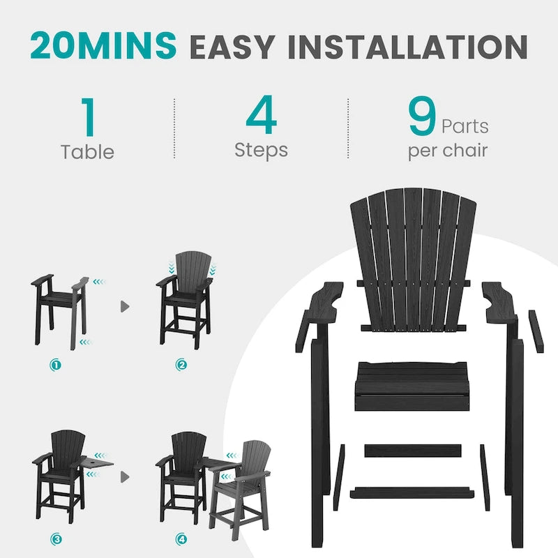 Lot de 2 chaises hautes Adirondack d'extérieur avec tablette de connexion